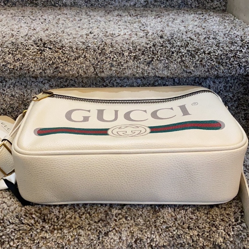 GUCCI white web stripe printed logo large leather messenger bag - Picture 9 of 11
